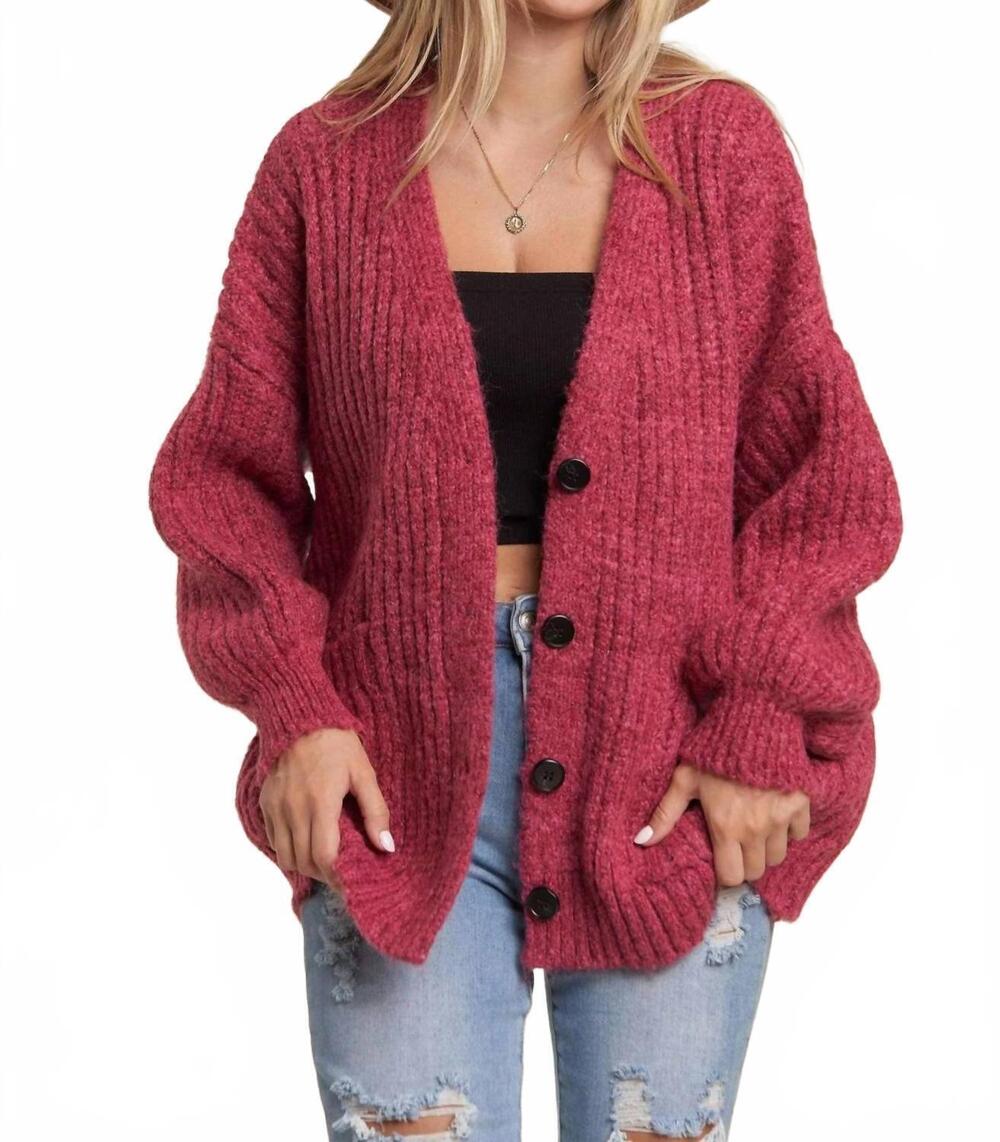 NEW MADELYN pretty chunky-knit sweater cardigan in hot pink
